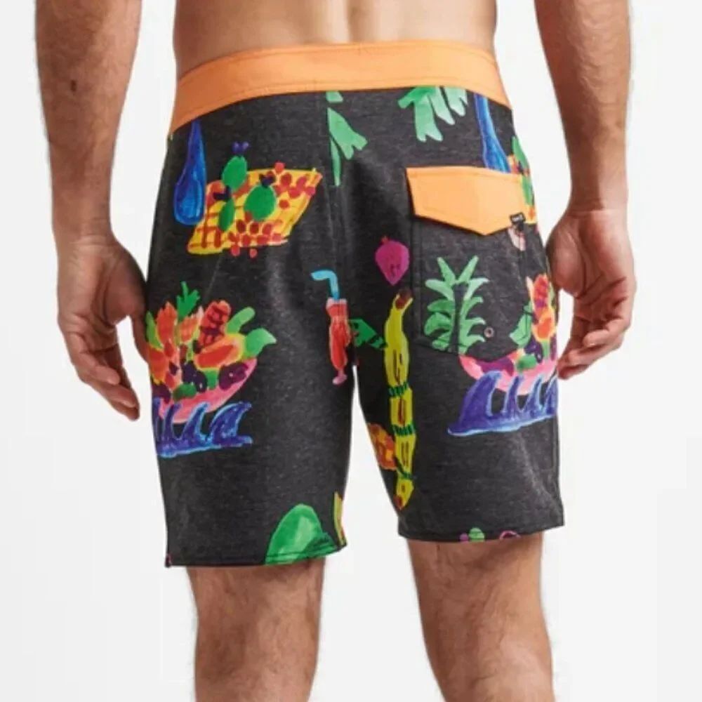 Roark Boardshorts Size 33 Mens Black 17" Passage Tahiti Treat Tropical Fruit NEW